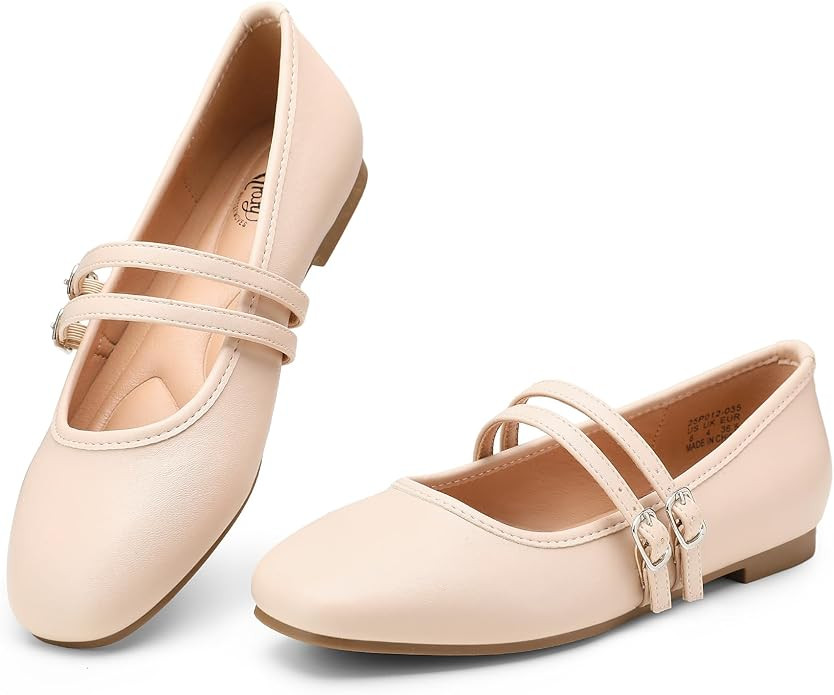 Trary Mary Jane Shoes Women Square Toe Flats for Women Dressy Ballet Flat Mary Jane Flats with Bu... | Amazon (US)
