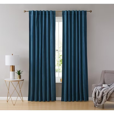 HLC.ME Lopez Velvet Premium Soft Light Filtering Back Tab Rod Pocket Window Treatment Curtain Panels - Set of 2 - Teal Blue, 54 W x 96 L | Target