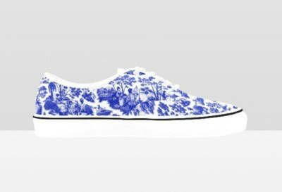 French Toile Printed Lace Up Classic Canvas Sneakers - Blue and White | eBay US