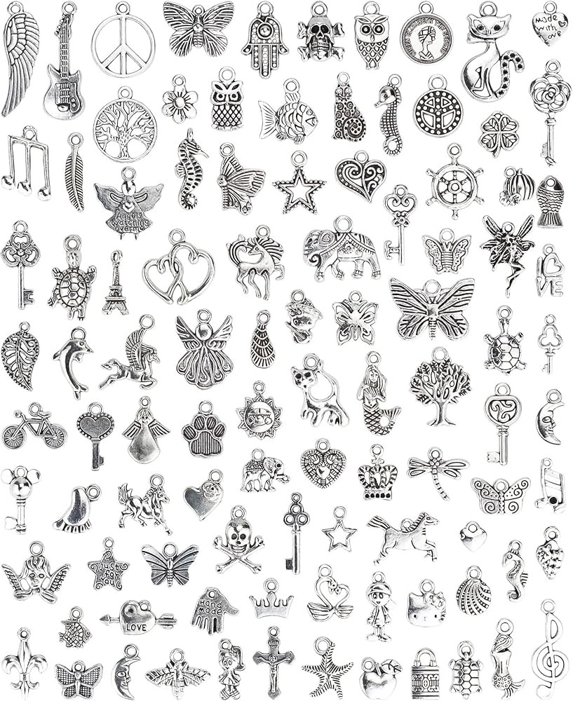 JIALEEY Wholesale Bulk Lots Jewelry Making Silver Charms Mixed Smooth Tibetan Silver Metal Charms... | Amazon (US)