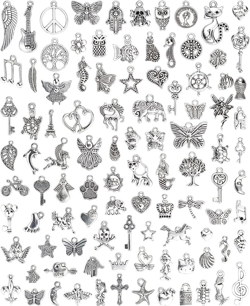 JIALEEY Wholesale Bulk Lots Jewelry Making Silver Charms Mixed Smooth Tibetan Silver Metal Charms... | Amazon (US)