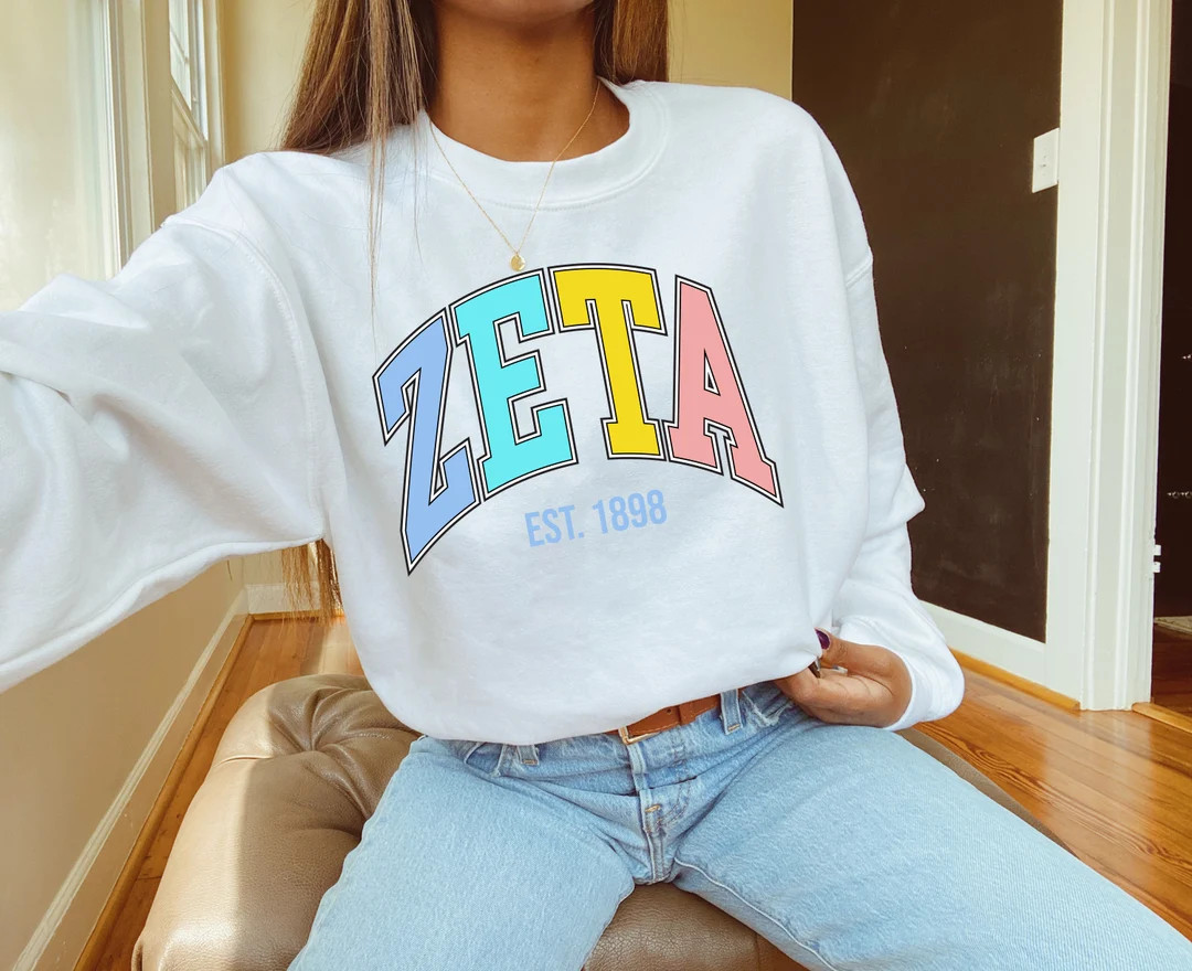 Zeta Tau Alpha Crewneck Sweatshirt  Varsity Trendy Zeta - Etsy | Etsy (US)