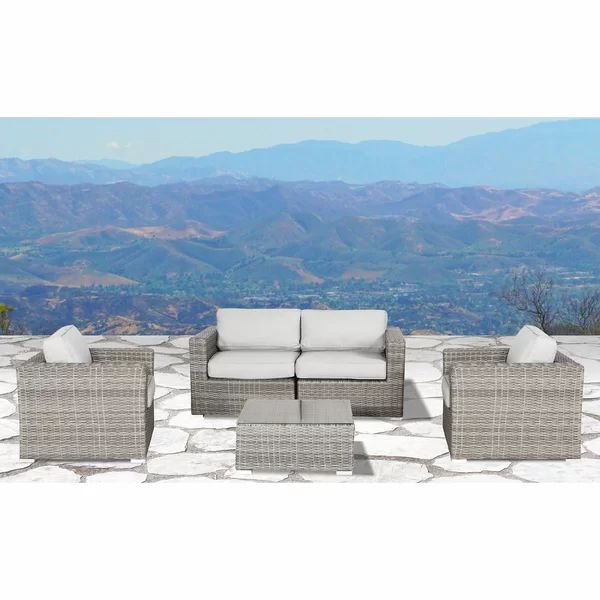 Meltham Wicker Fully Assembled 4 - Person Seating Group with Cushions | Wayfair North America