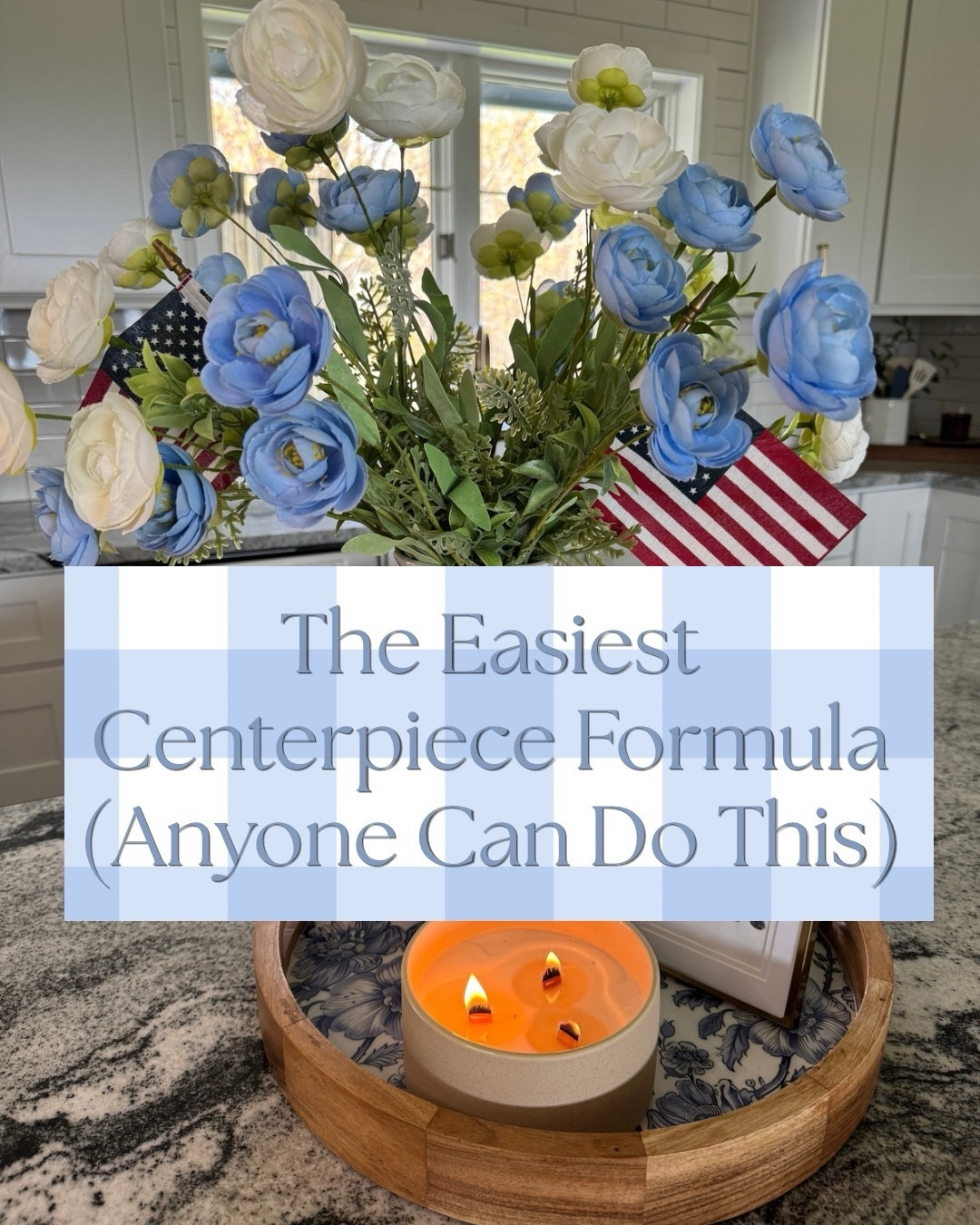 Save this for your next table refresh 🇺🇸✨

The Easiest Centerpiece Formula (Anyone Can Do This)👇 

Step 1: Start with an anchor piece
Think tray, placemat, or table runner. This helps define the space and gives your centerpiece direction.

Step 2: Add a vase with texture
I usually choose a solid-colored vase with a little texture or character. It doesn’t have to be neutral — just something that fits the overall theme you’re going for!

Step 3: Bring in florals
I used spring stems that can easily carry through the summer months too. Faux or fresh both work beautifully.

Step 4: Add something personal
This is what makes a home feel collected and cozy. I added a watercolor portrait of my dog wearing a USA bandana 🇺🇸🐾

Step 5: Finish with ambience
A candle or rechargeable light instantly adds warmth and makes everything feel more intentional.

Pro tip: Pick a theme!
This Americana-inspired centerpiece will take me straight through Memorial Day and into the Fourth of July ❤️🤍💙

Simple formulas like this make decorating SO much easier. Save this for later and tag me if you recreate it — I’d love to see your centerpiece styling! ✨
#centerpiecesideas #centerpieces #memorialdaydecor #fourthofjulydecor #4thofjulydecor