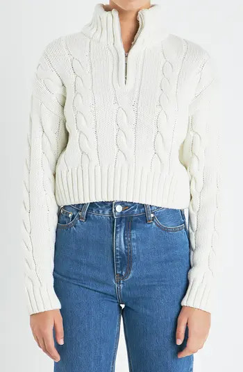 English Factory Cable Half Zip Crop Sweater | Nordstrom | Nordstrom