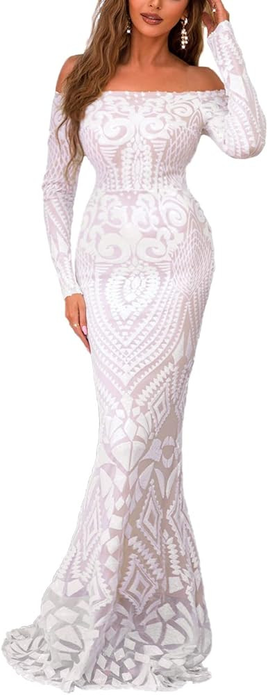 Yissang Women's Floral Sequined Wedding Evening Mermaid Dress Bridal Gowns | Amazon (US)