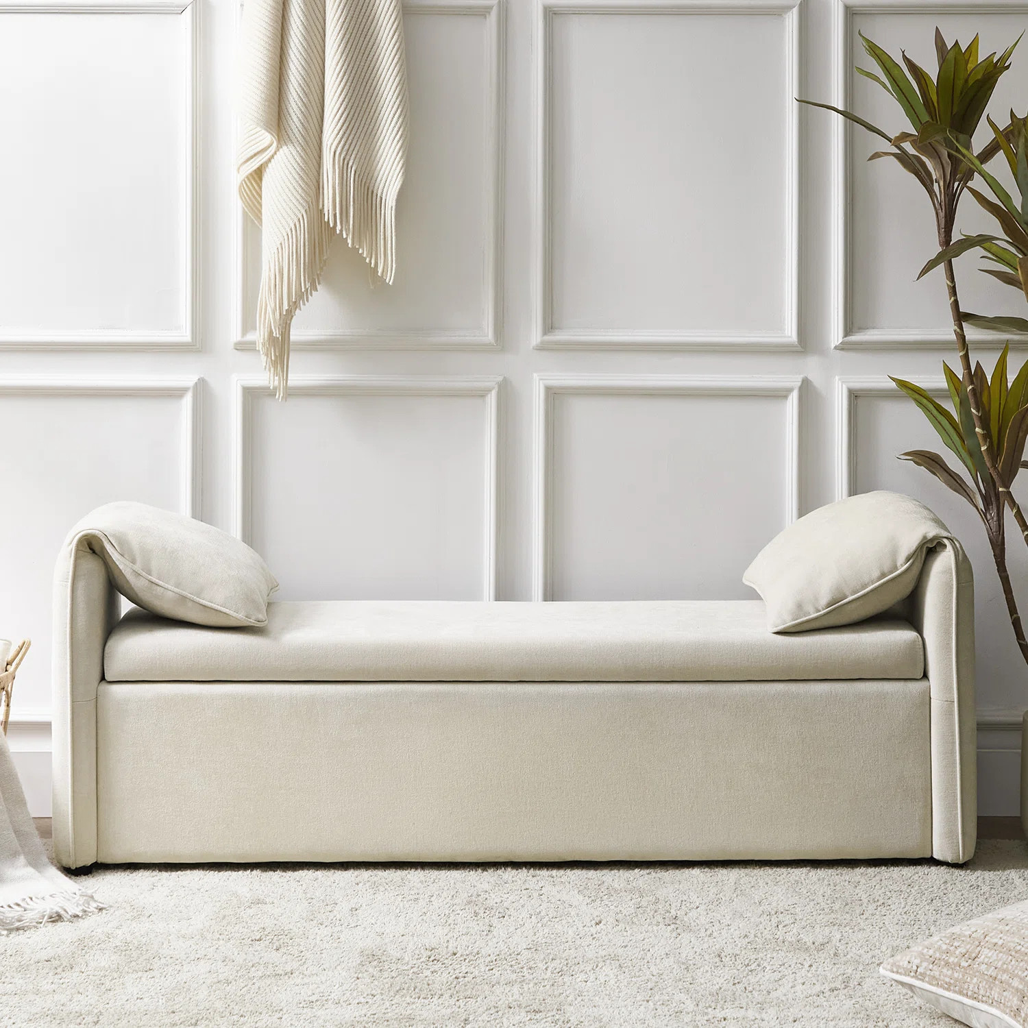 Modern 61'' W Aristides Upholstered Storage Bench with Pillows Designed to Resemble Elephant Ears | Wayfair North America