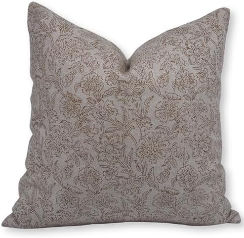Handmade Block Print Pure Linen 18X18 Throw Pillow Case Cushion Cover with Zipper for Sofa, Couch... | Amazon (US)