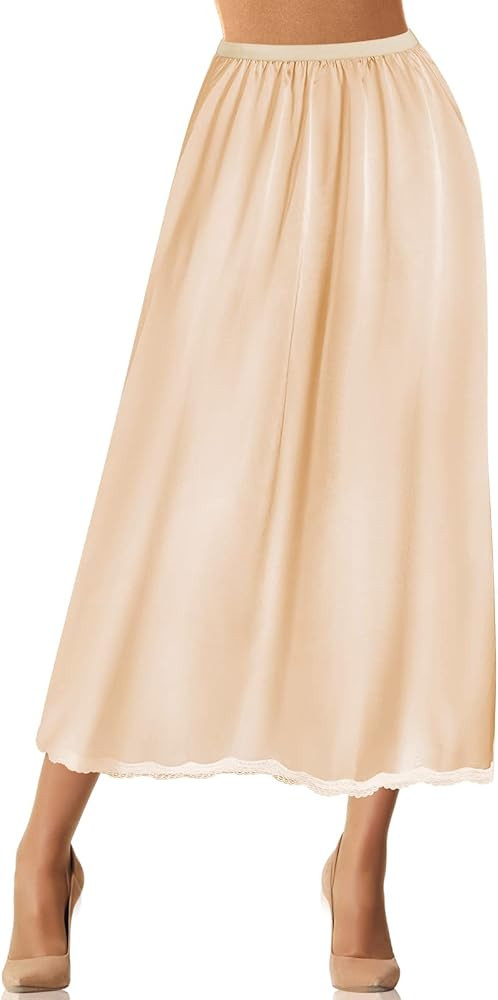Jadive Women's Satin Half Slip Lace Long Underskirt Skirt Slip Long Slips for Dresses Lingerie Sk... | Amazon (US)