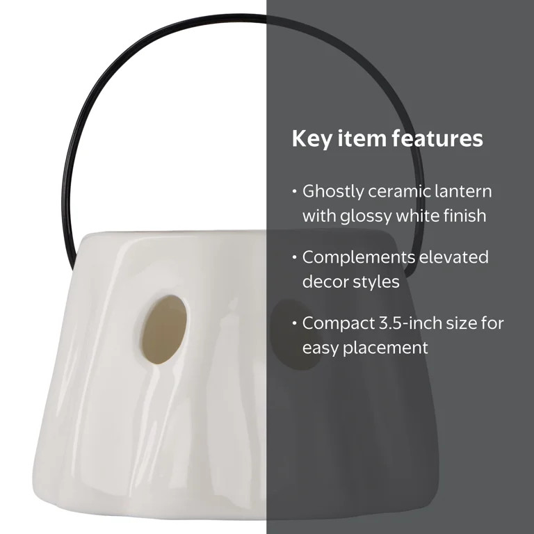 My Texas House Halloween Light-Up Ceramic Ghost Lantern Decoration, White, 3.5" | Walmart (US)
