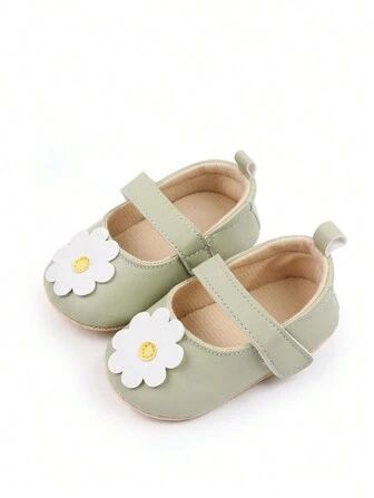 Baby Girls Flower Decor Hook-and-loop Fastener Cute Mary Jane Flats For Spring And Autumn | SHEIN