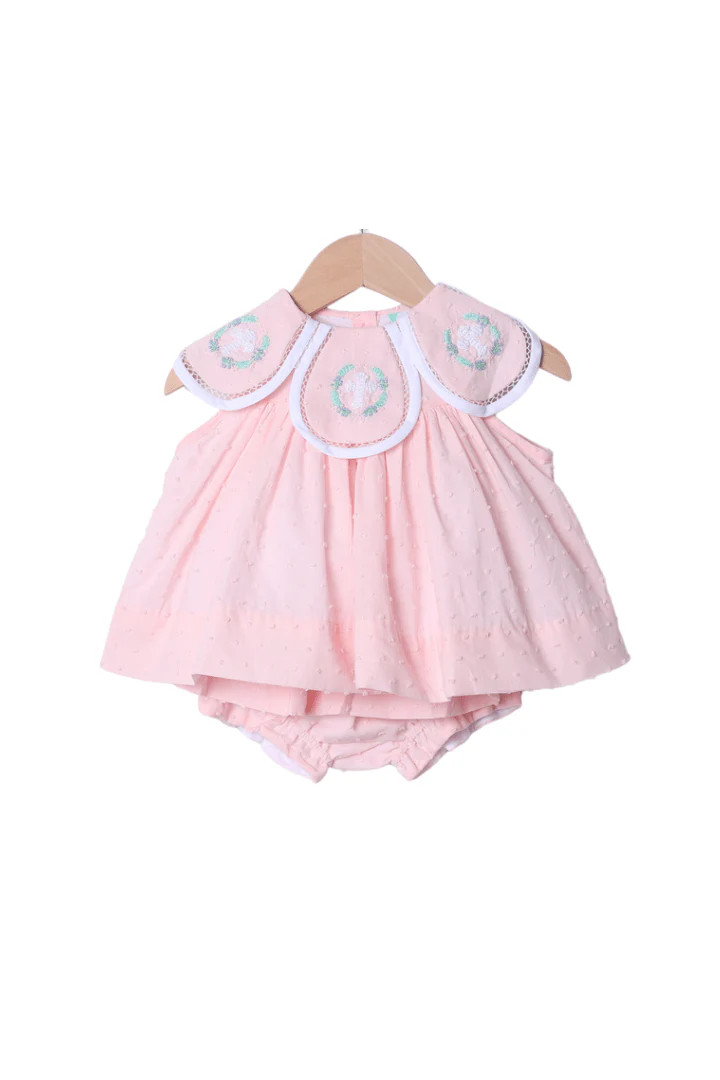 Crochet Cross Pink Swiss Dot Bloomer Set | The Smocked Flamingo