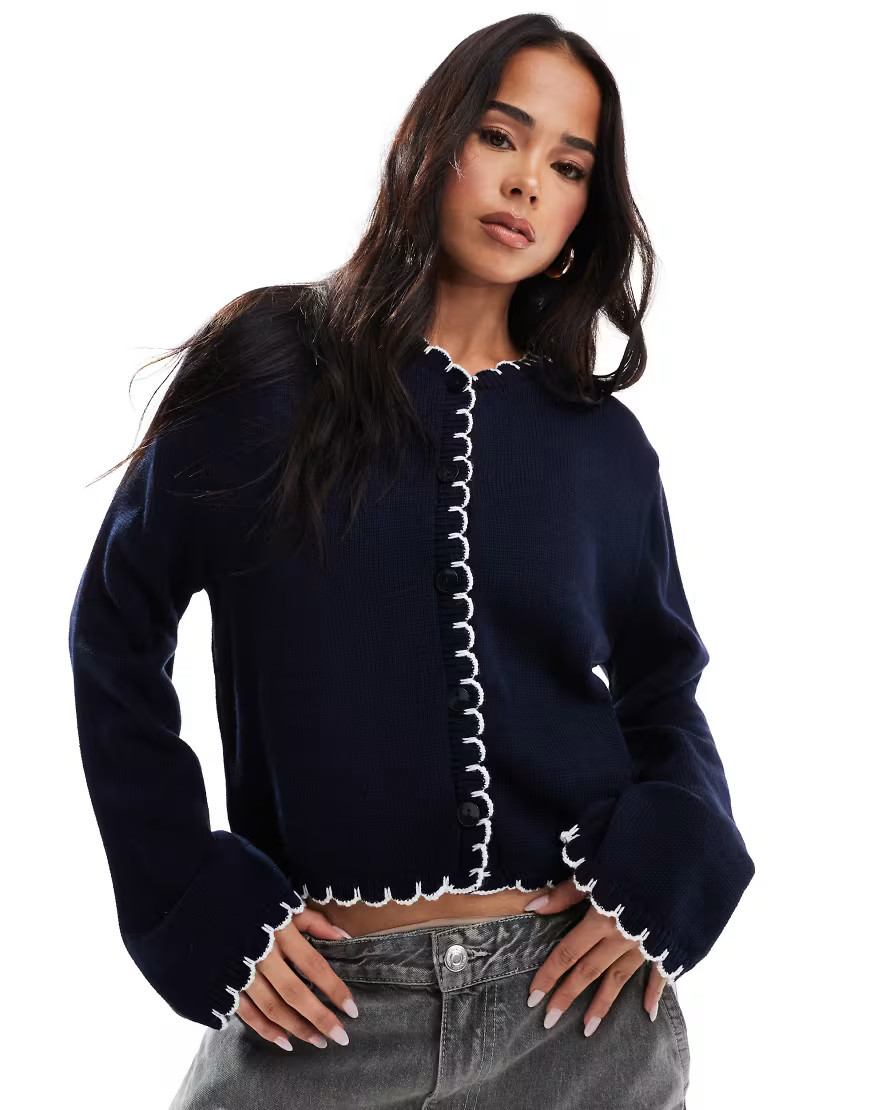 Miss Selfridge - Cardigan color blu navy con impunture | ASOS (Global)