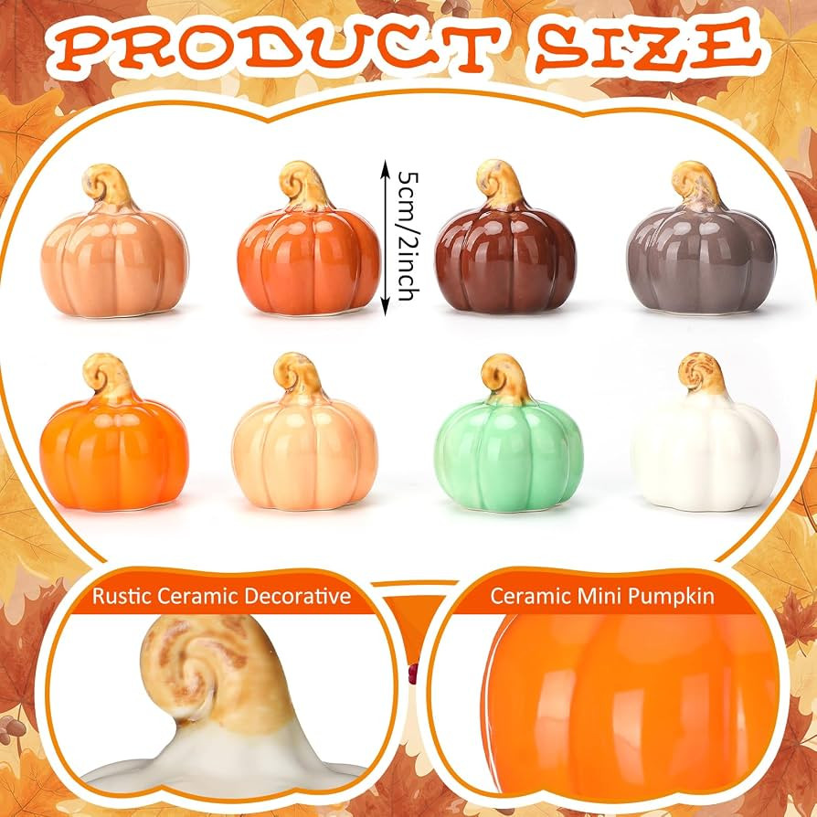 Geelin 8 Pcs Mini Ceramic Pumpkins Fall Table Decor 2'' Mini Artificial Fall Pumpkin Decorations ... | Amazon (US)