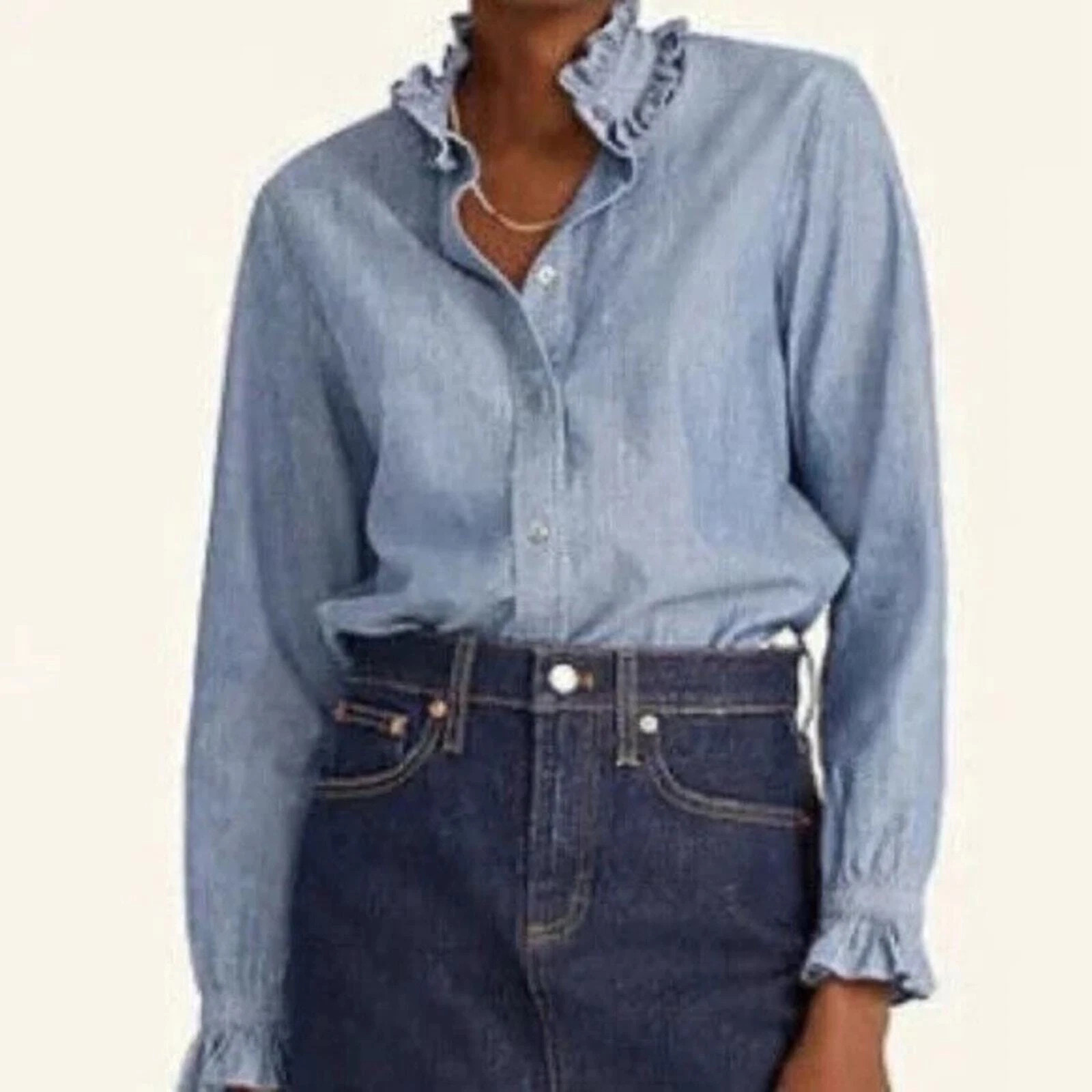 NWT J.Crew Classic-Fit Ruffleneck Chambray Shirt  | eBay | eBay US