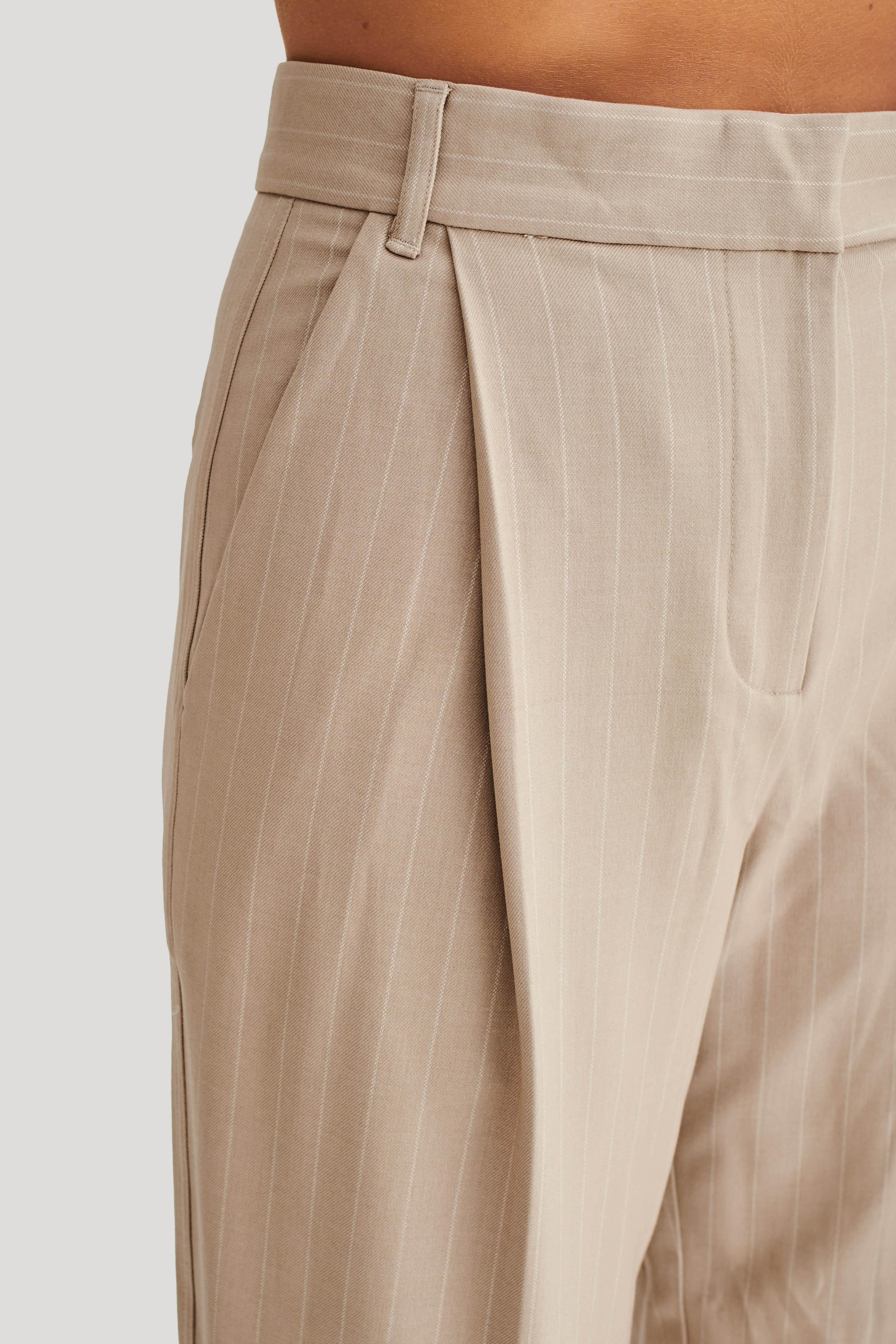 Amelie Suiting Straight Leg Pants - Taupe Pinstripe | MESHKI US
