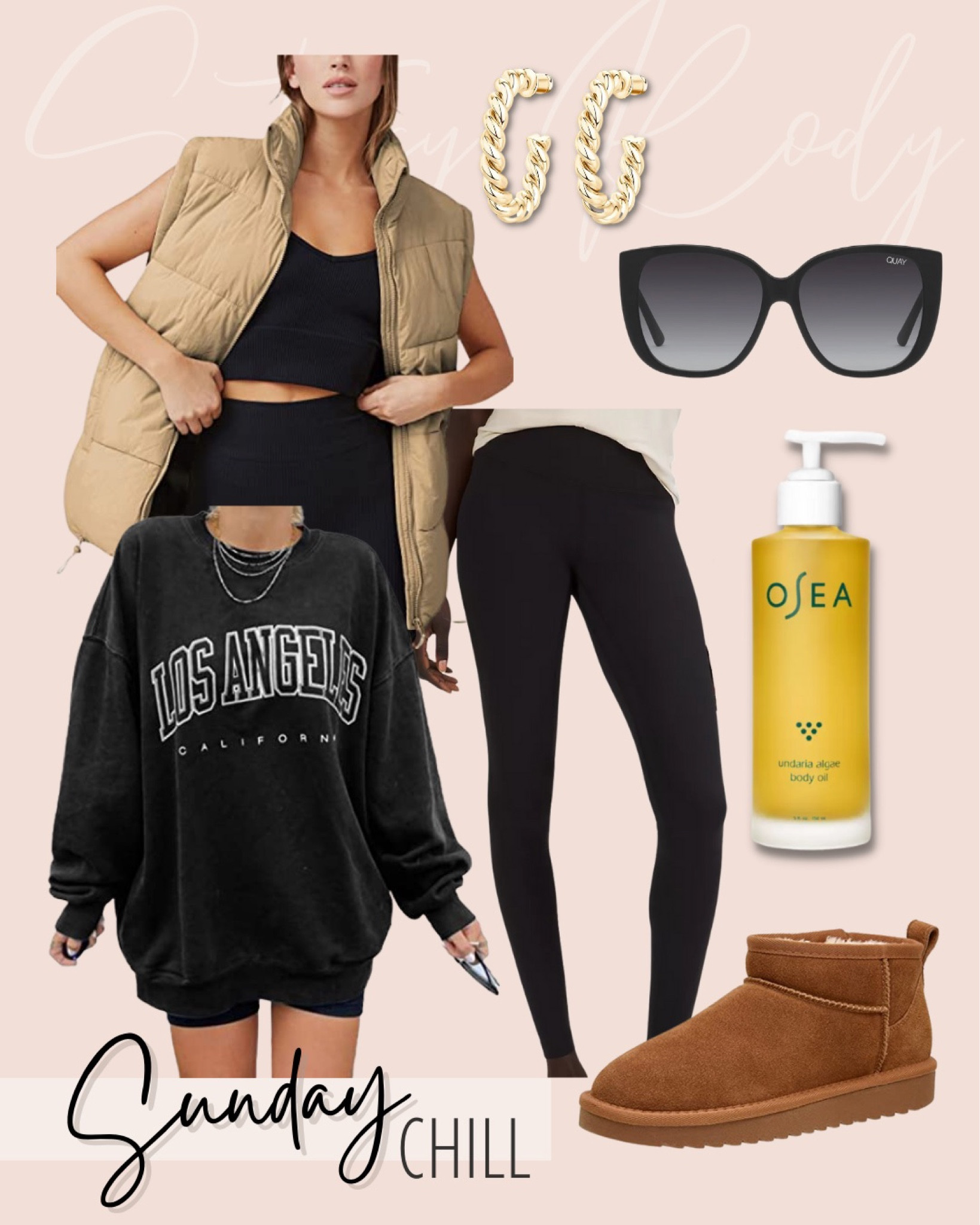 Sunday self-care day! This oil is beyond amazing! I’m hooked. It doesn’t leave the skin greasy and has all clean botanicals in it. Oversized vest & Ugg lookalikes from Amazon tts. Size up one if you want in the LA sweatshirt. Winter outfit 

#LTKstyletip #LTKSeasonal #LTKunder50