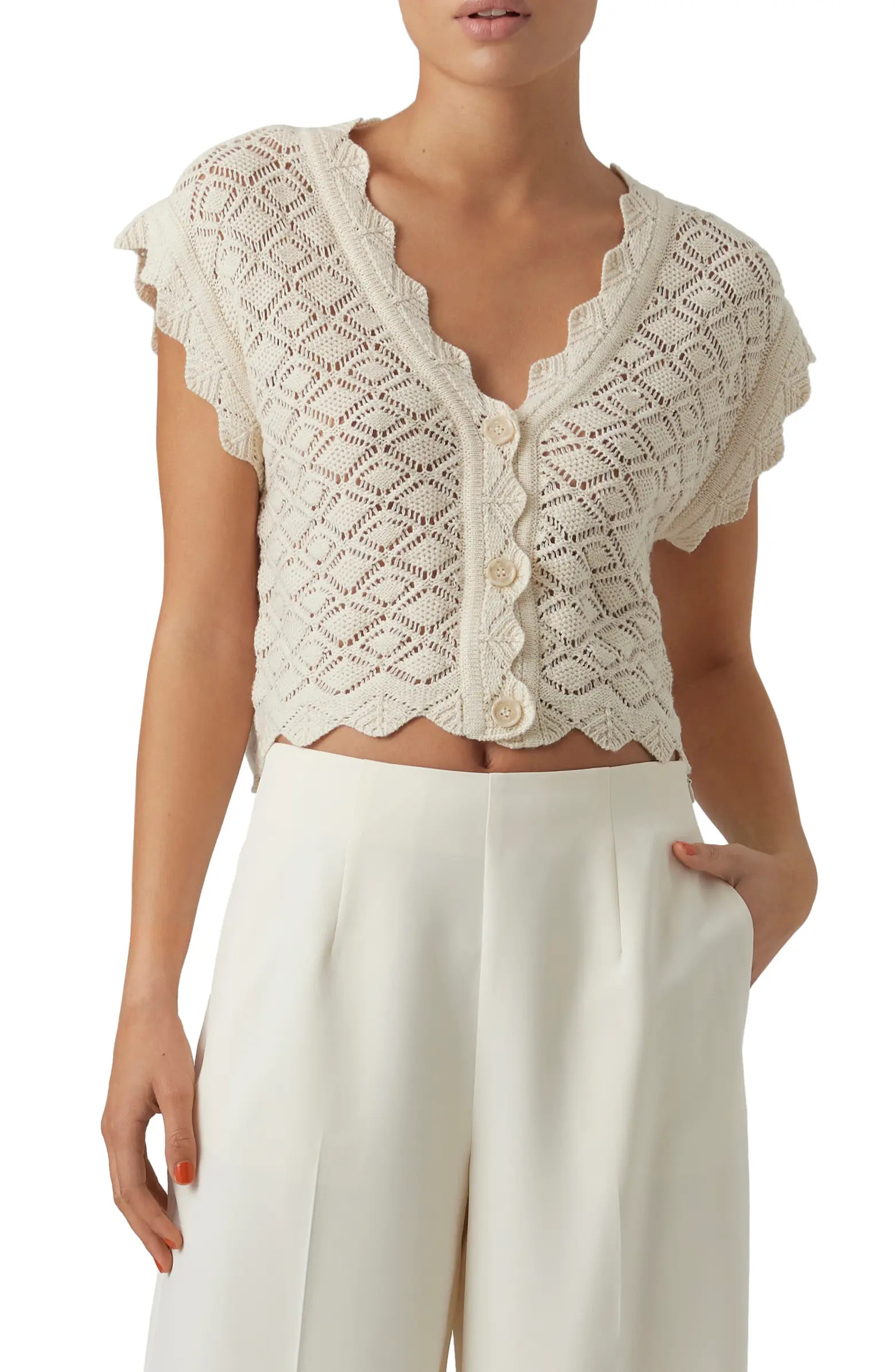 Celia Pointelle Crop Cardigan | Nordstrom