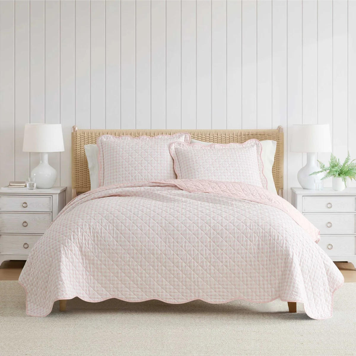 Martha Stewart Olivia Gingham Cotton Reversible Pink Quilt Set | Wayfair North America