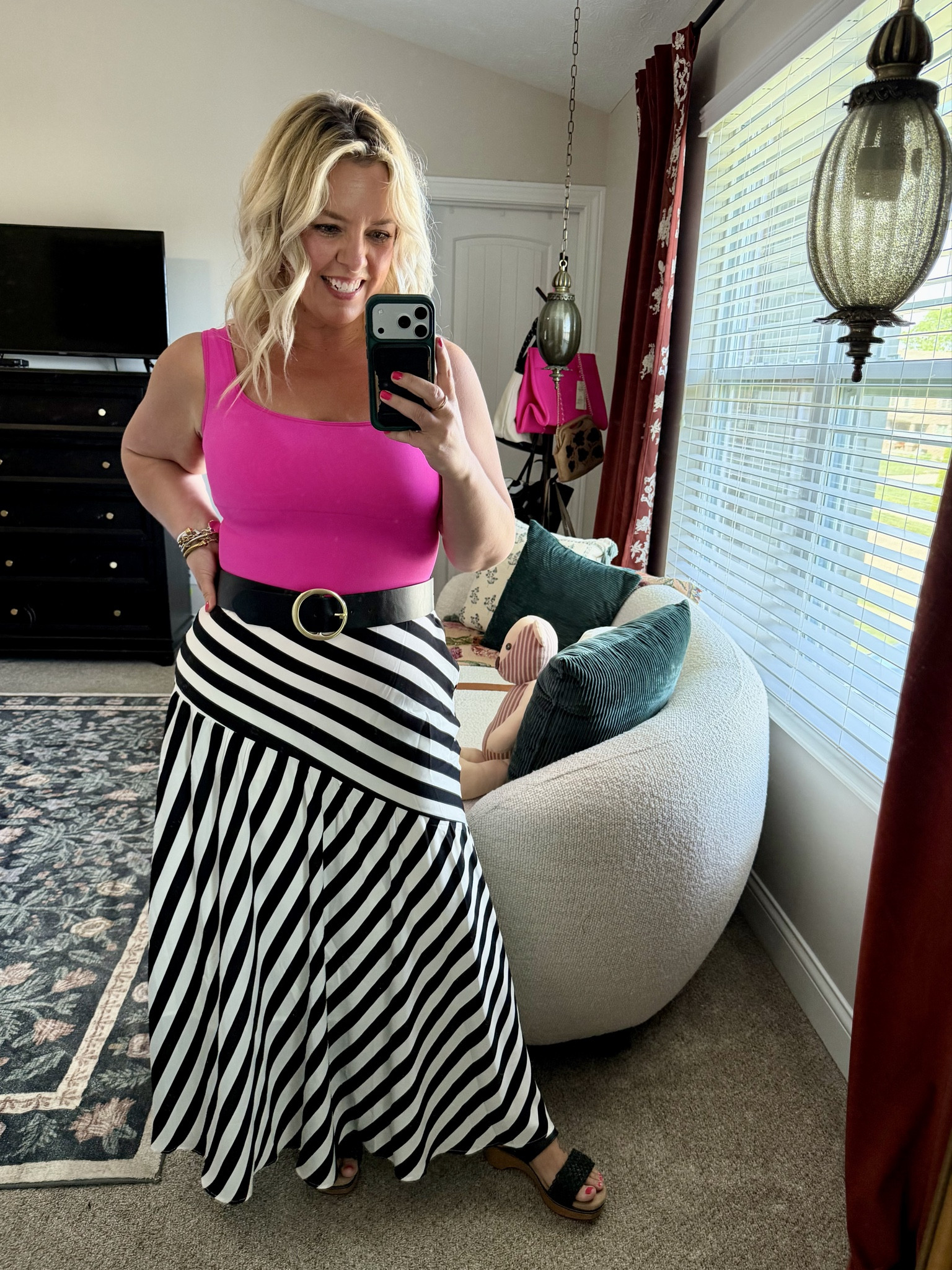 Loving this skirt & top from Amazon + Walmart stretchy belt & these wedges are like walking on CLOUDS!! So comfy!! @Clarks US

#LTKOver40 #LTKMidsize #LTKPetite