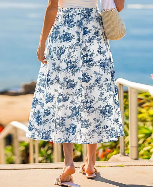 Women's Toile Print Elastic Waist Midi Skirt | Macy's