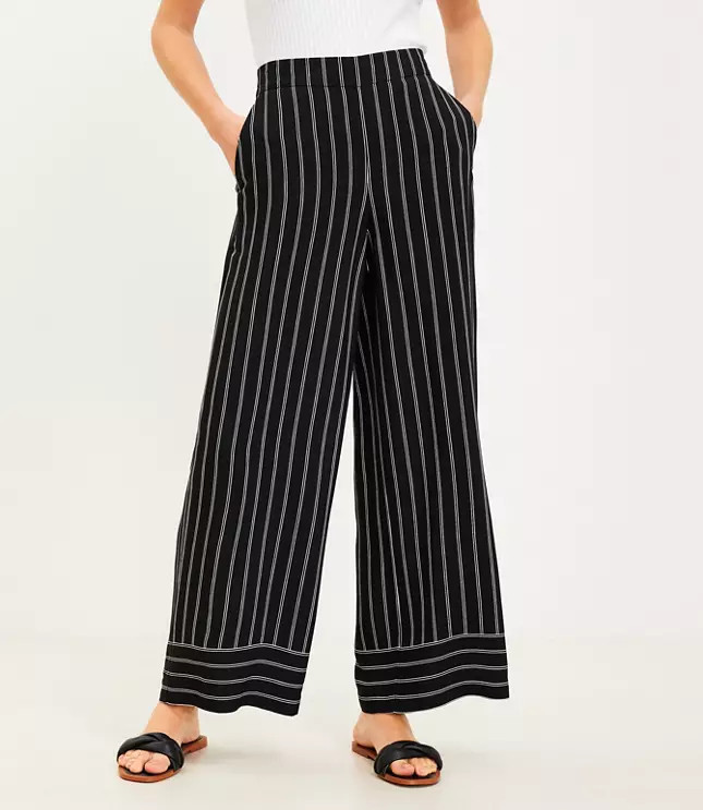 Fluid Wide Leg Pants in Striped Crepe | LOFT