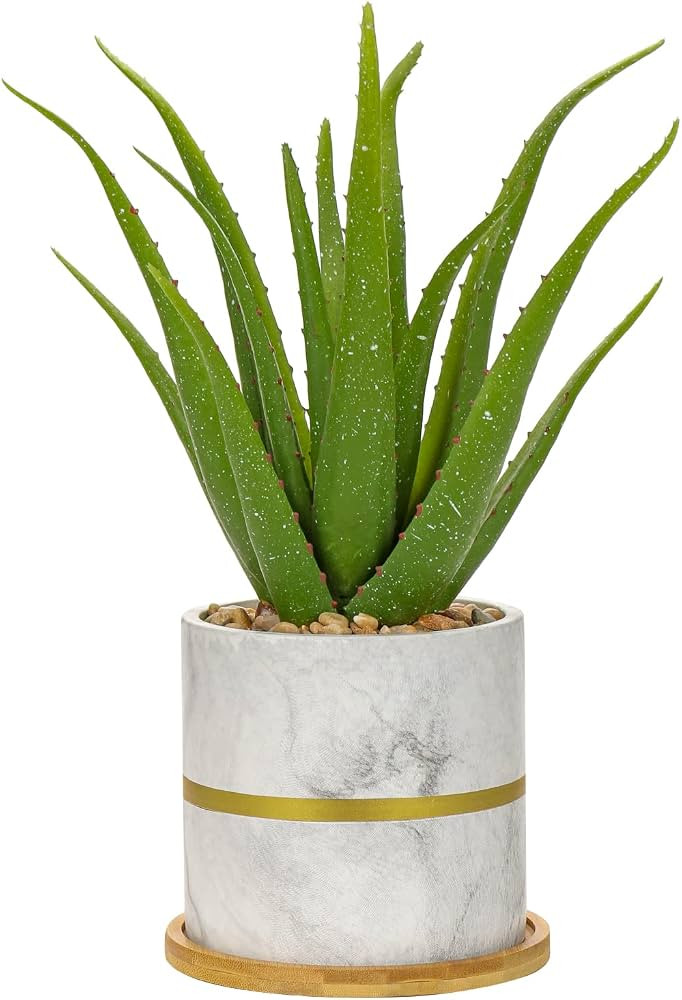 Artificial Succulent Plants Large Fake Aloe Potted Plant in Pot with Wood Pad for Home Indoor Gar... | Amazon (US)