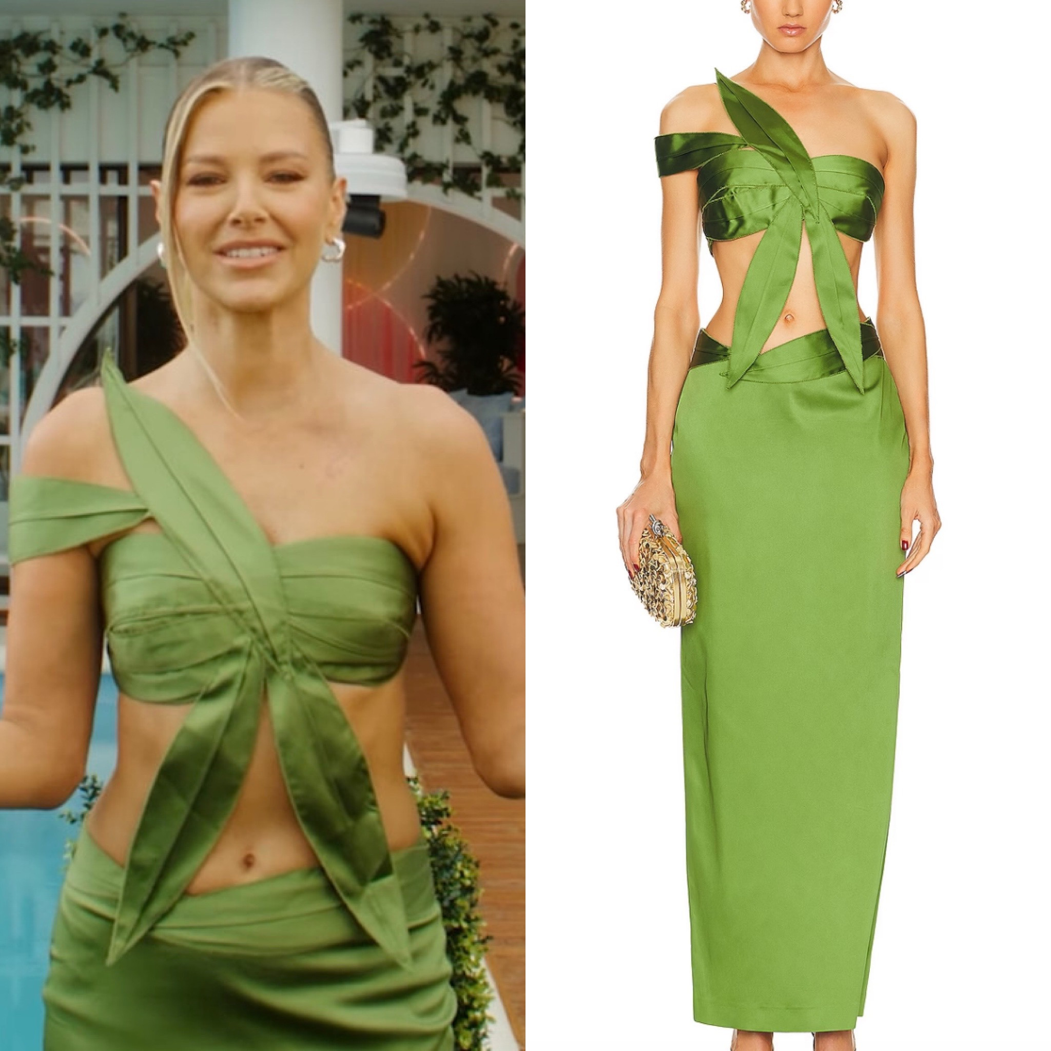 Ariana Madix’s Green Cutout Dress on Love Island Aftersun 📸= @arianamadix Styling= @emilymen