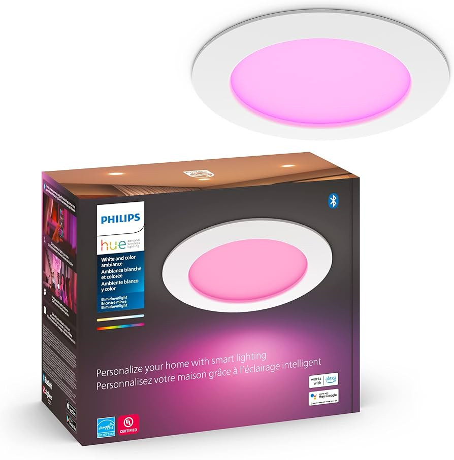 Philips Hue Smart Slim 6 Inch LED Downlight - White and Color Ambiance Color-Changing Light - 1 P... | Amazon (US)