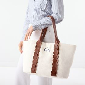 Camden Linen and Braided Leather Tote | Mark and Graham