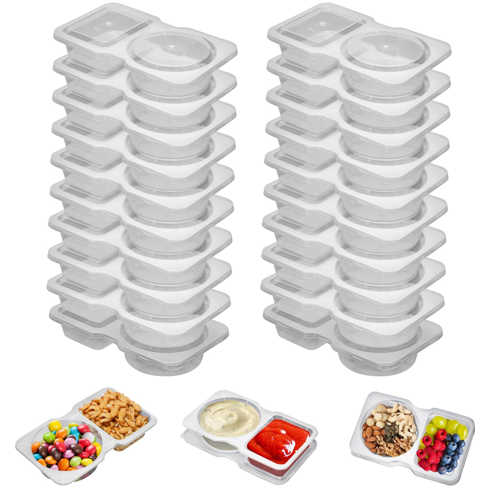 20 Set Reusable Snack Containers, 2-Compartment Dipping Containers with Lid for Refrigeration, Po... | Amazon (US)