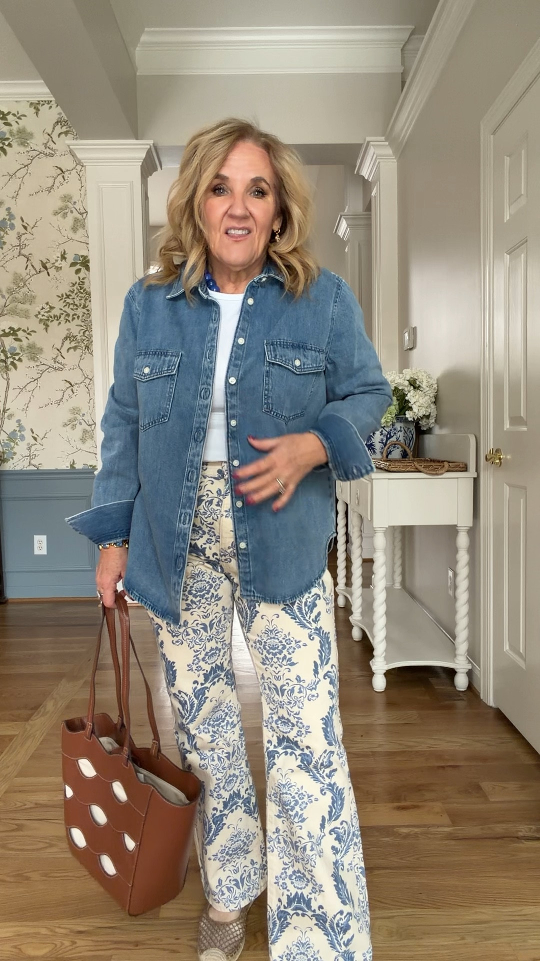 Ann Taylor tryon. Oh my these are great just check out my sizing recommendations below
Floral blouse size medium
Floral skirt medium petite
Navy blazer size 10, petite
Printed jeans, size 8 petite and they do not have any stretch. Eight petite gave me a little bit of rum for movement through the tummy and the bum area so I’d say they’re true to size. But if you don’t like jeans that don’t have stretch. These aren’t for you. I love them!
Polo a collar sweater size medium
Leisure set I’m wearing a medium in the top and a medium petite in the bottom. If you’re getting the light color, I would size up in the bottom.
Denim shirt jacket is a heavier denim. It’s definitely not a shirt to be tucked in. It’s very structured and I love it as a jacket. I did size up to a large and I’m glad I did.

New arrivals spring styles, new denim, baby shower dress spring skirt, vacation outfit outfits

#LTKPetite #LTKOver40 #LTKSaleAlert