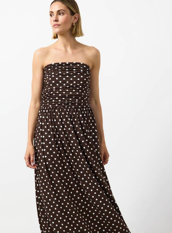 Buy Dark Brown Polka Dot Print Bandeau Maxi Dress 16 | Maxi | Tu | Tu Clothing