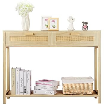 Graficial Console Table,2 Drawer Sofa Side Table, Hamilton Rattan Console Table for Living Room,H... | Amazon (US)