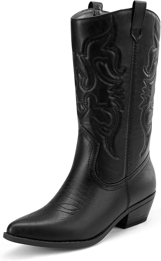Dream Pairs Women's Cowboy Boots Pointed Toe Pull On Cowgirl Boots Wide Calf Chunky Low heel Embr... | Amazon (CA)