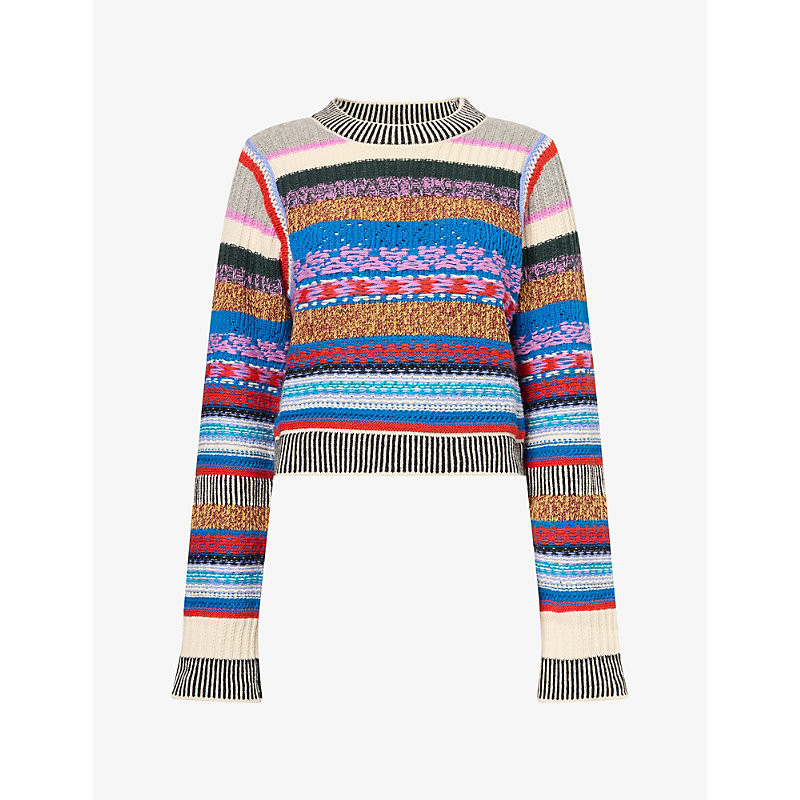 Mother Womens Red Ivory Blue Multi The Extra Crop Wool Knit Jumper M | Selfridges