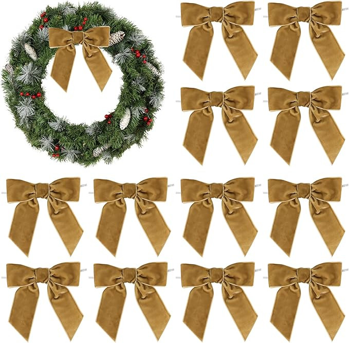 AIMUDI Gold Velvet Bows 4.5" Gold Christmas Bows for Tree Premade Bows for Wreaths Twist Tie Bows... | Amazon (US)