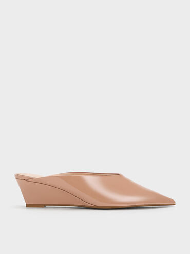 Nude Patent Pointed-Toe Wedge Mules | CHARLES & KEITH | Charles & Keith US