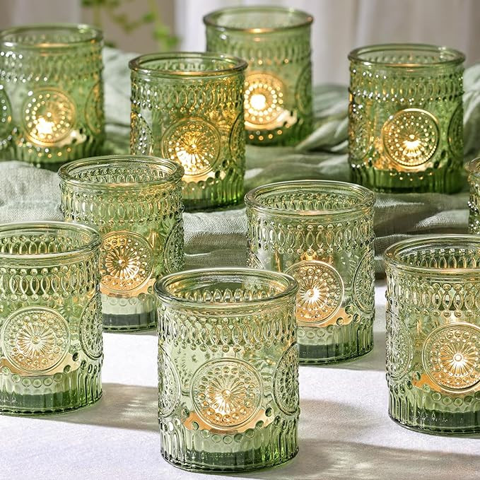 DEVI 24pcs Green Votive Candle Holders for Wedding, Glass Tea Lights Candle Holder, Green Baby Sh... | Amazon (US)