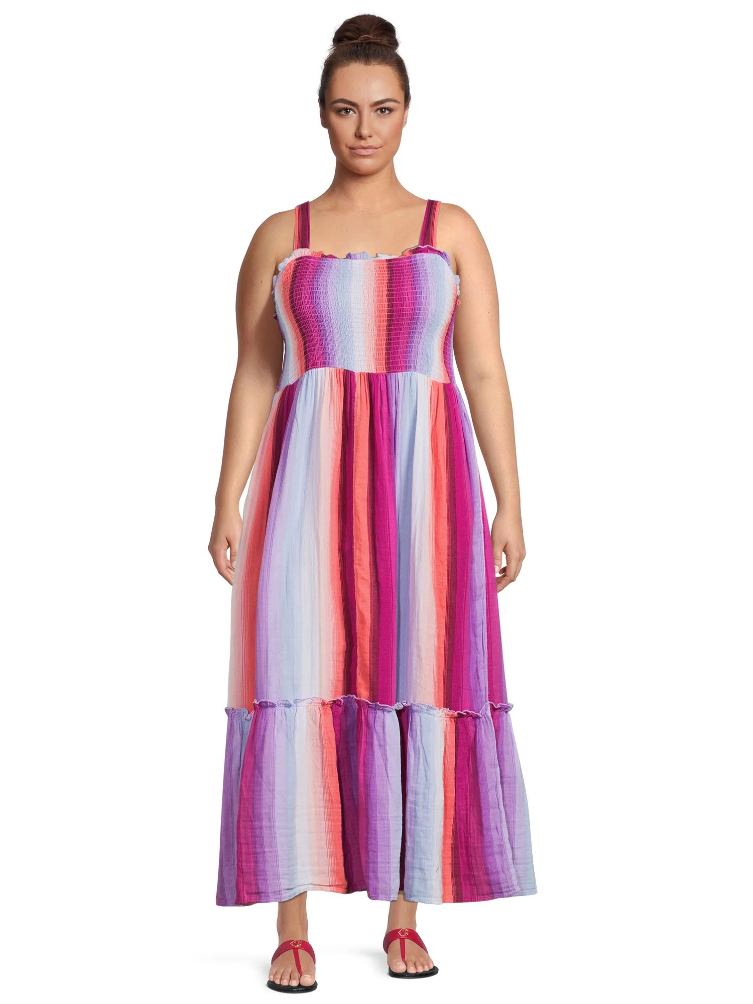 Terra & Sky Women's Plus Smock Midi Dress - Walmart.com | Walmart (US)