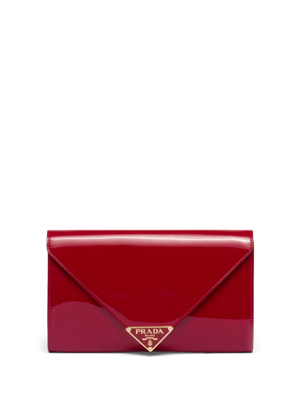 Prada triangle-logo patent leather clutch bag - Red | Farfetch Global