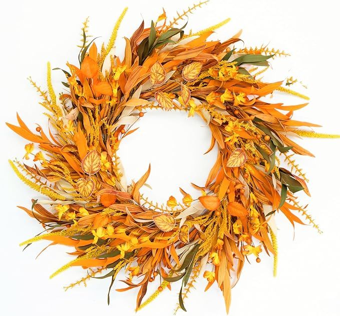 Perfnique 24'' Fall Wreath for Porch Door, Autumn Front Door Wreath Home Outdoor Indoor Window Wa... | Amazon (US)