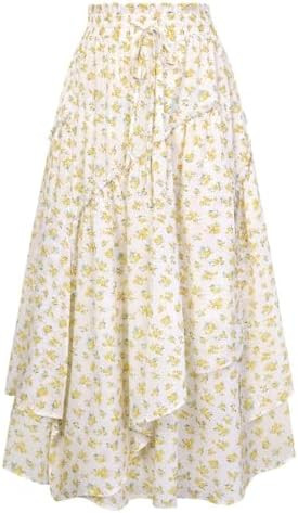 Scarlet Darkness Women Floral Print Boho Skirt Elastic High Waist Long Maxi Skirts with Pockets | Amazon (US)