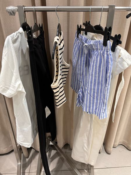 H&M spring clothes rack linen ribbed shorts high waisted pants tshirt sweatpants #spring #pants #stripes 

#LTKstyletip #LTKSeasonal #LTKtravel