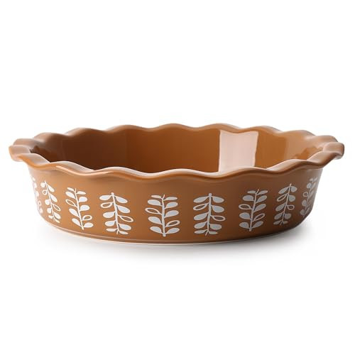 Sweese Porcelain Deep Fluted Pie Dish for Baking - 9 inch Porcelain Pie Plate for Apple, Quiche, Pot Pies, Tart - Leaf - Brown | Amazon (US)