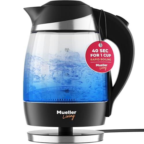 Mueller Living Electric Kettle, Electric Tea Kettle for Boiling Water, 1500W SpeedBoil Teach Automatic Shutoff, 1.8L Cordless with LED Light, Borosilicate Glass Tea Kettle Pot Water Heater, BPA Free | Amazon (US)