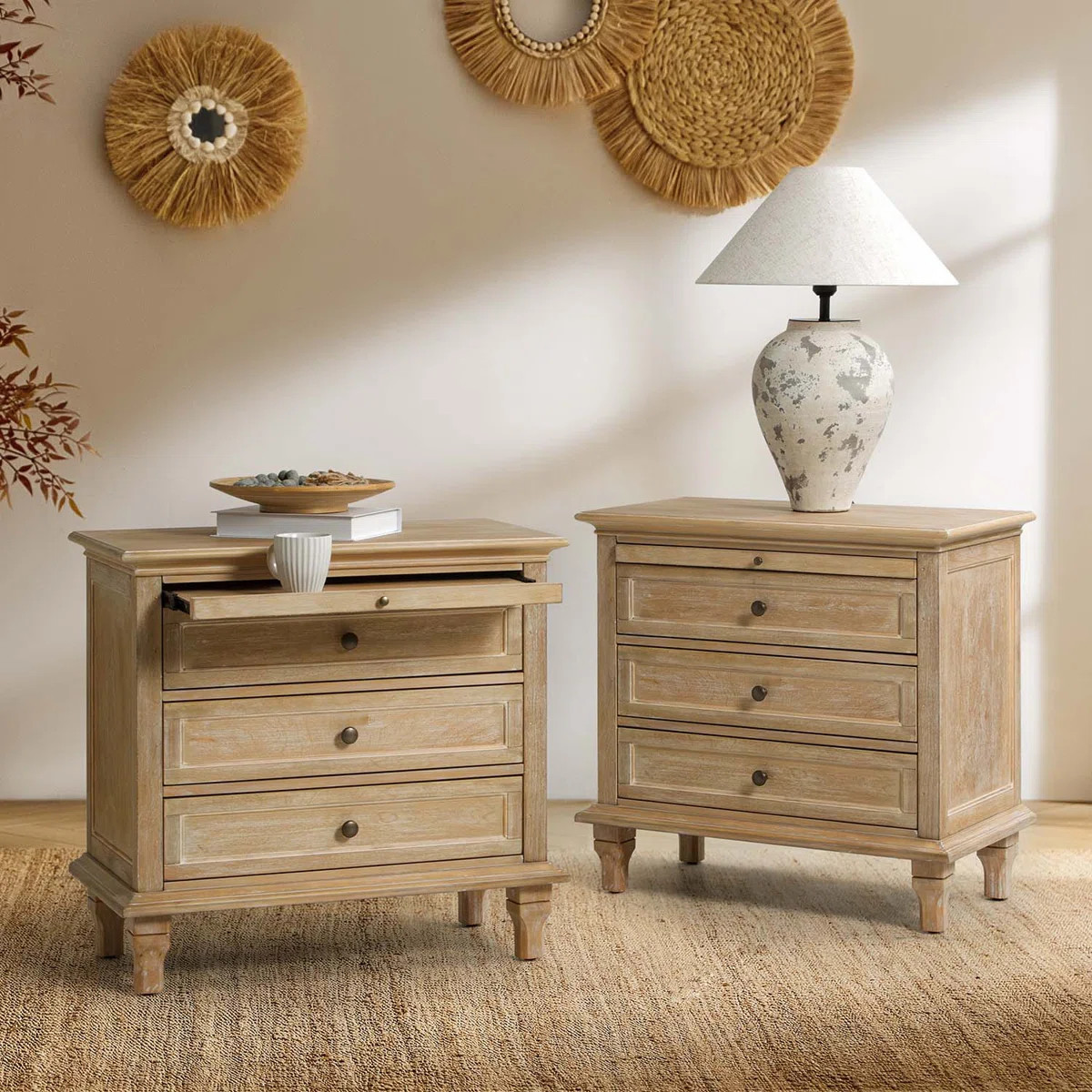Arthelia Traditional 28.37''W 3-Drawer End Table with Charging Station and Pull-out Shelf  (Set o... | Wayfair North America