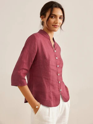 100% Linen Hand Button Fitted Jacket AMELIA | LINTICO