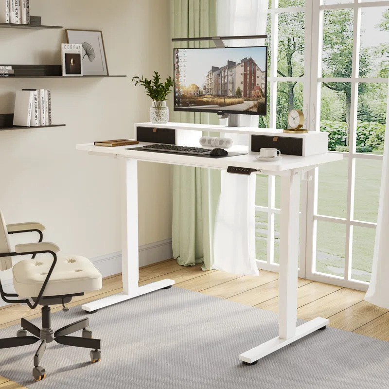 Lysandre Home Office Height Adjustable Standing Desk with 2 Drawers | Wayfair North America