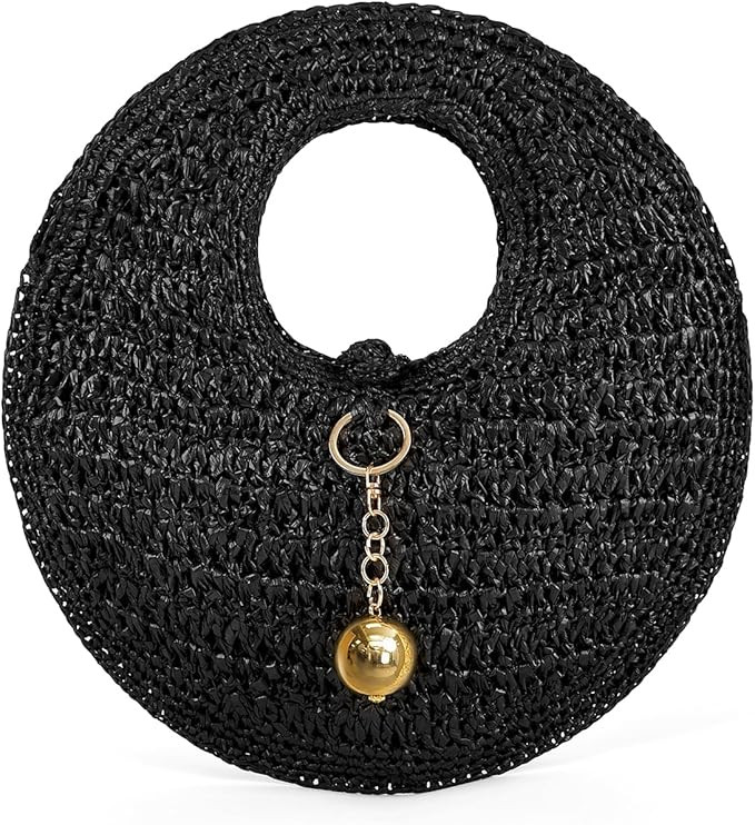 PHILOMENA Woven Straw Beach Bag for Women Handmade Raffia Circle Bag, Summer Boho Chic Tote Purse... | Amazon (US)